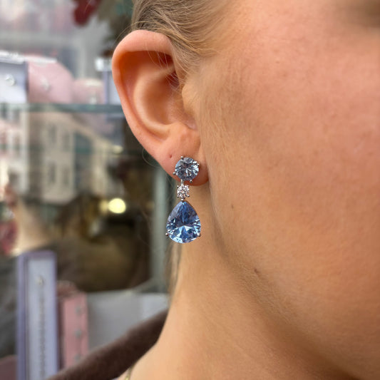 Silver Aqua Pear CZ Drop Earrings - John Ross Jewellers