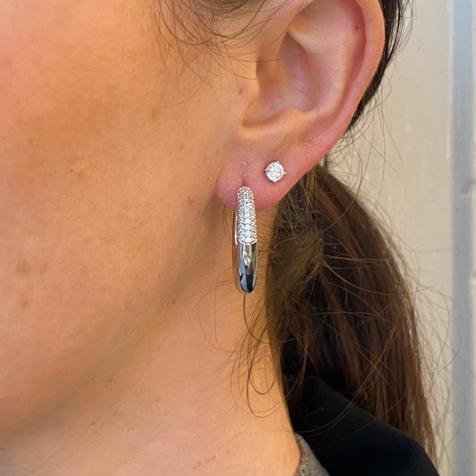 Silver Pave CZ Pointed Hoop Earrings | 20x23.5mm - John Ross Jewellers