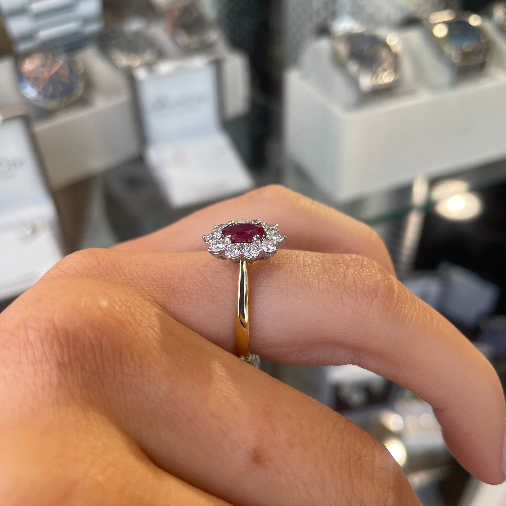 18ct Gold Ruby Diamond Cluster Ring John Ross Jewellers