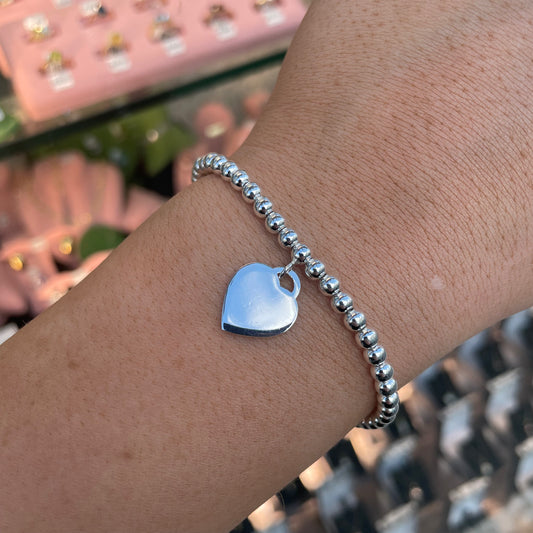 Sunshine Identity Bracelet - Silver Beads with Heart - John Ross Jewellers