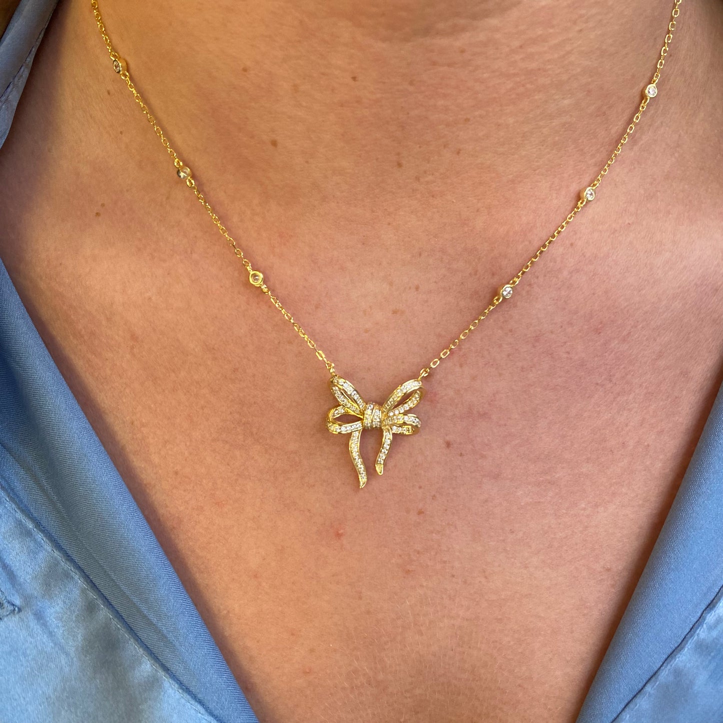 Sunshine CZ Bow Necklace - John Ross Jewellers