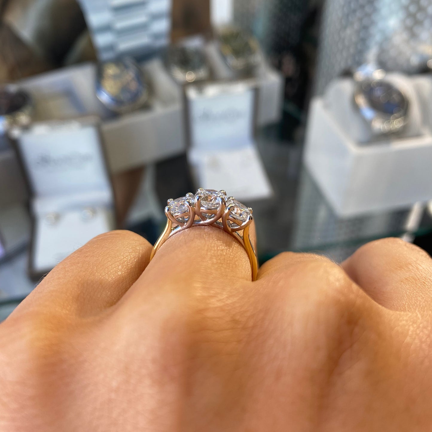 18ct Gold Trilogy Engagement Ring | Certificated Lab 2.09ct - John Ross Jewellers