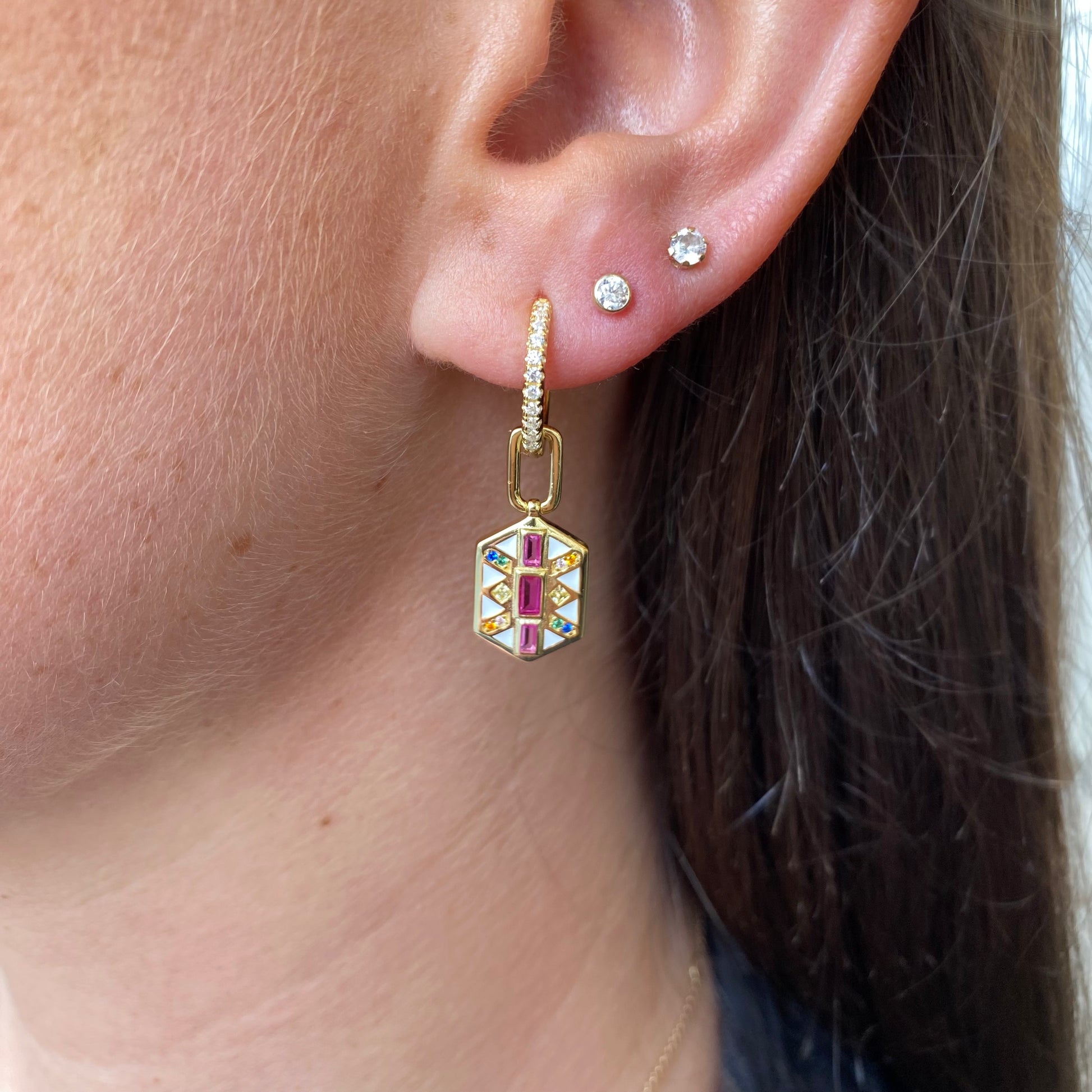Sunshine CZ & Enamel Huggie Hoop Earrings - John Ross Jewellers