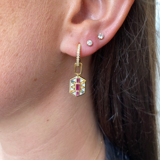 Sunshine CZ & Enamel Huggie Hoop Earrings - John Ross Jewellers