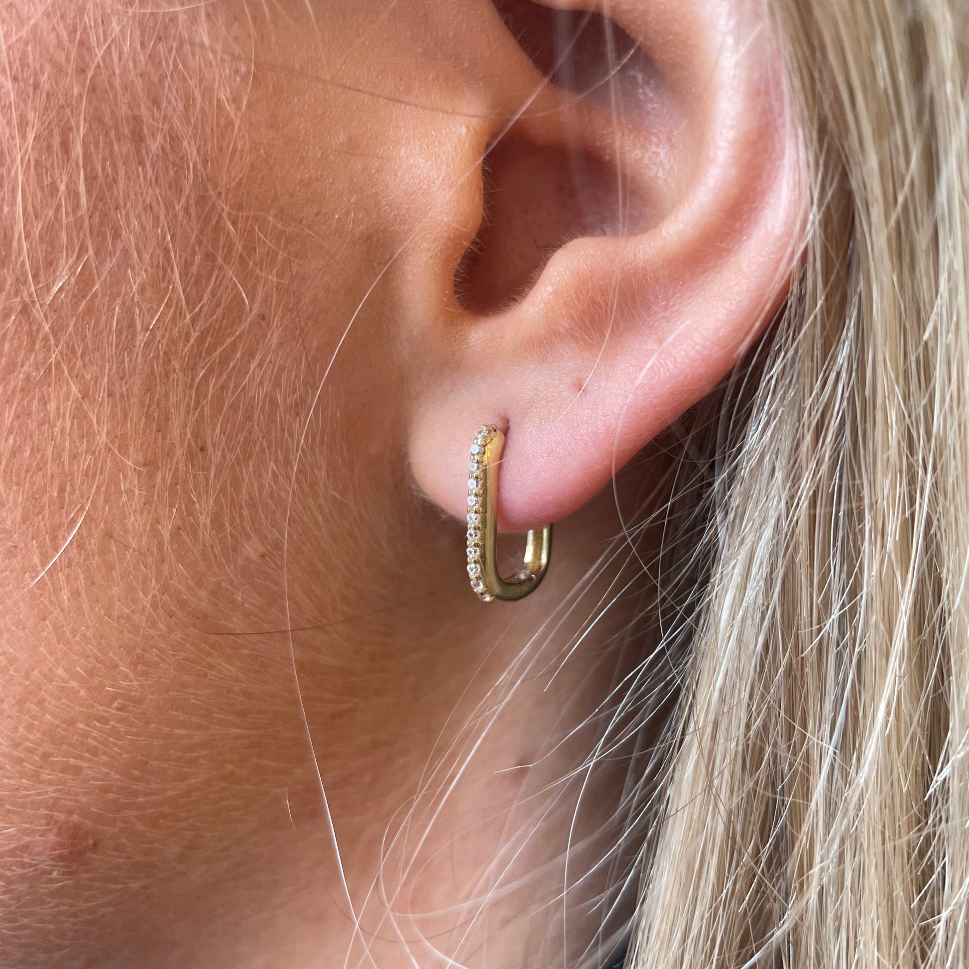 9ct Gold Rectangular CZ Huggie Hoop Earrings | 15mm - John Ross Jewellers