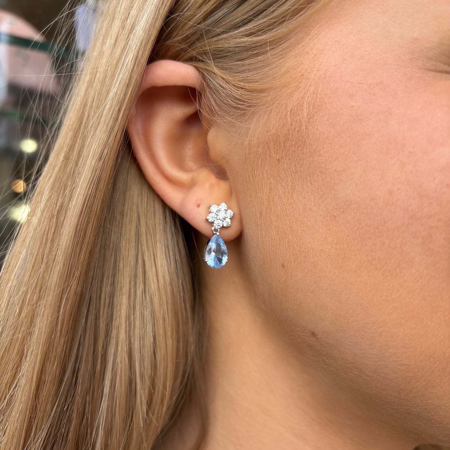 Silver Aqua Pear CZ Drop Earrings - John Ross Jewellers