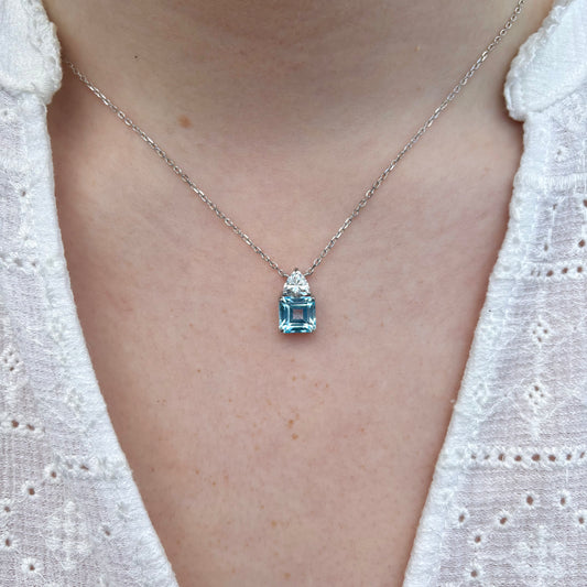 Silver Aquamarine & CZ Necklace