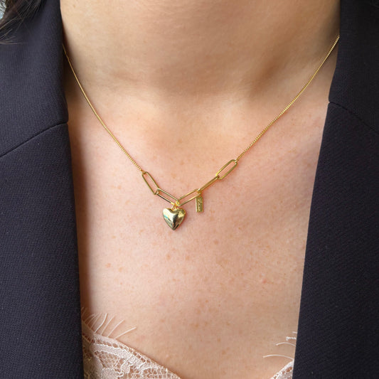 Sunshine Puffed Heart & Love Charm Necklace
