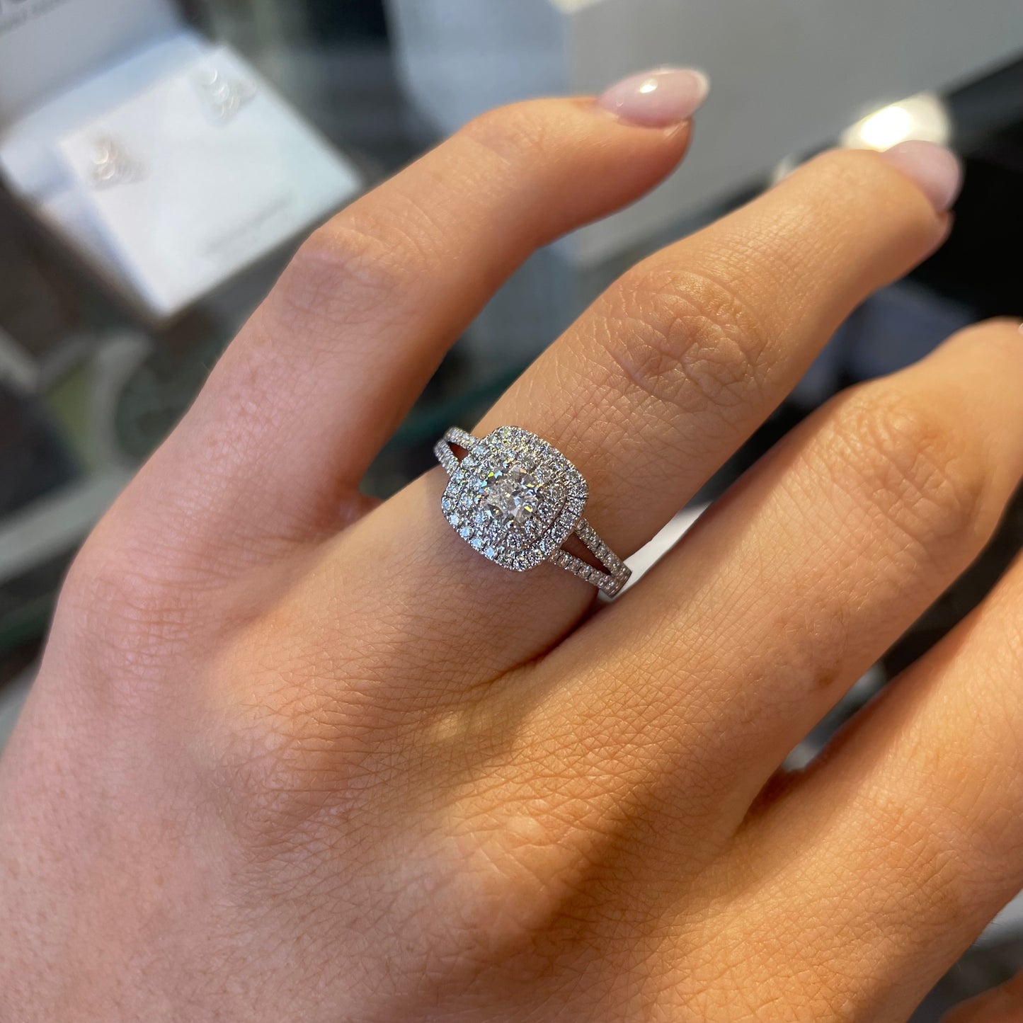 18ct White Gold Double Halo Diamond Engagement Ring - John Ross Jewellers