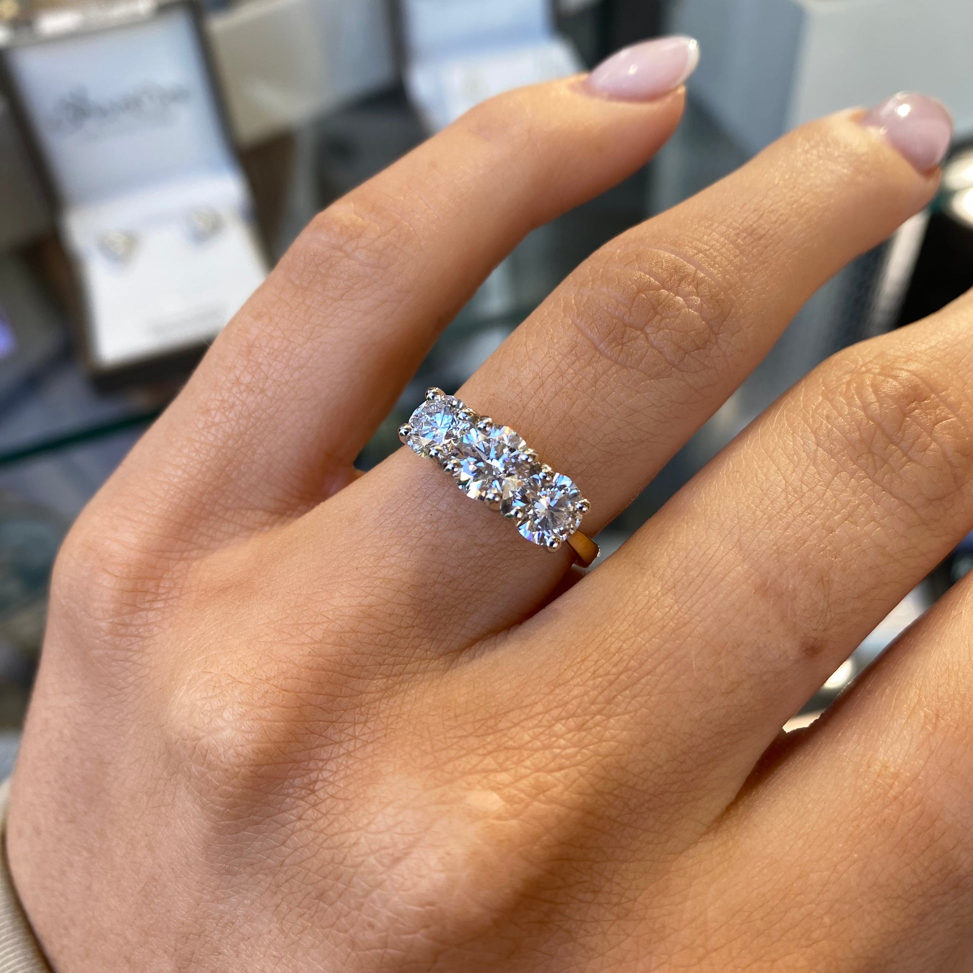 18ct Gold Trilogy Engagement Ring | Certificated Lab 2.09ct - John Ross Jewellers
