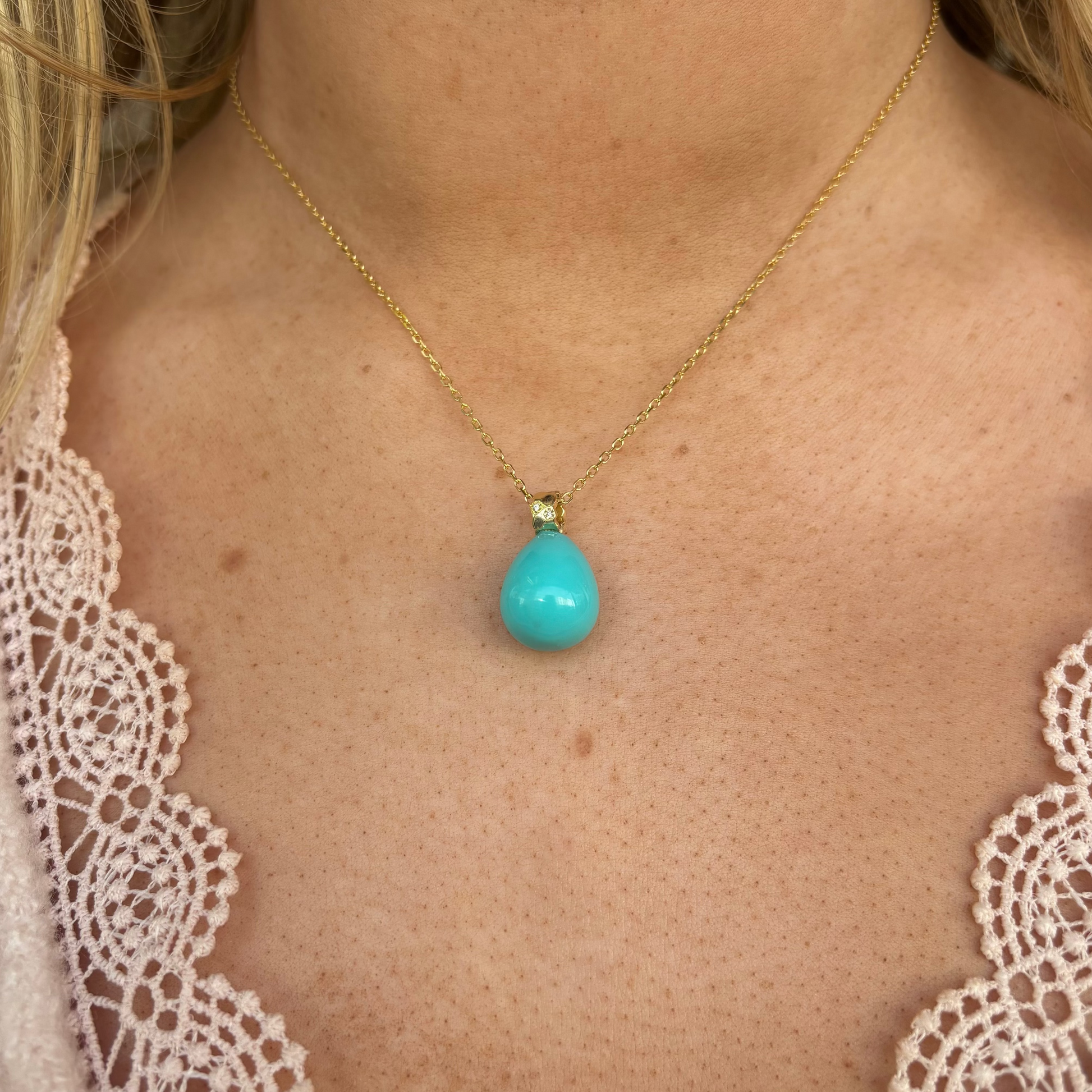 Sunshine Pear Shaped 12x15mm Synthetic Turquoise & CZ Necklace | 40+5cm - John Ross Jewellers