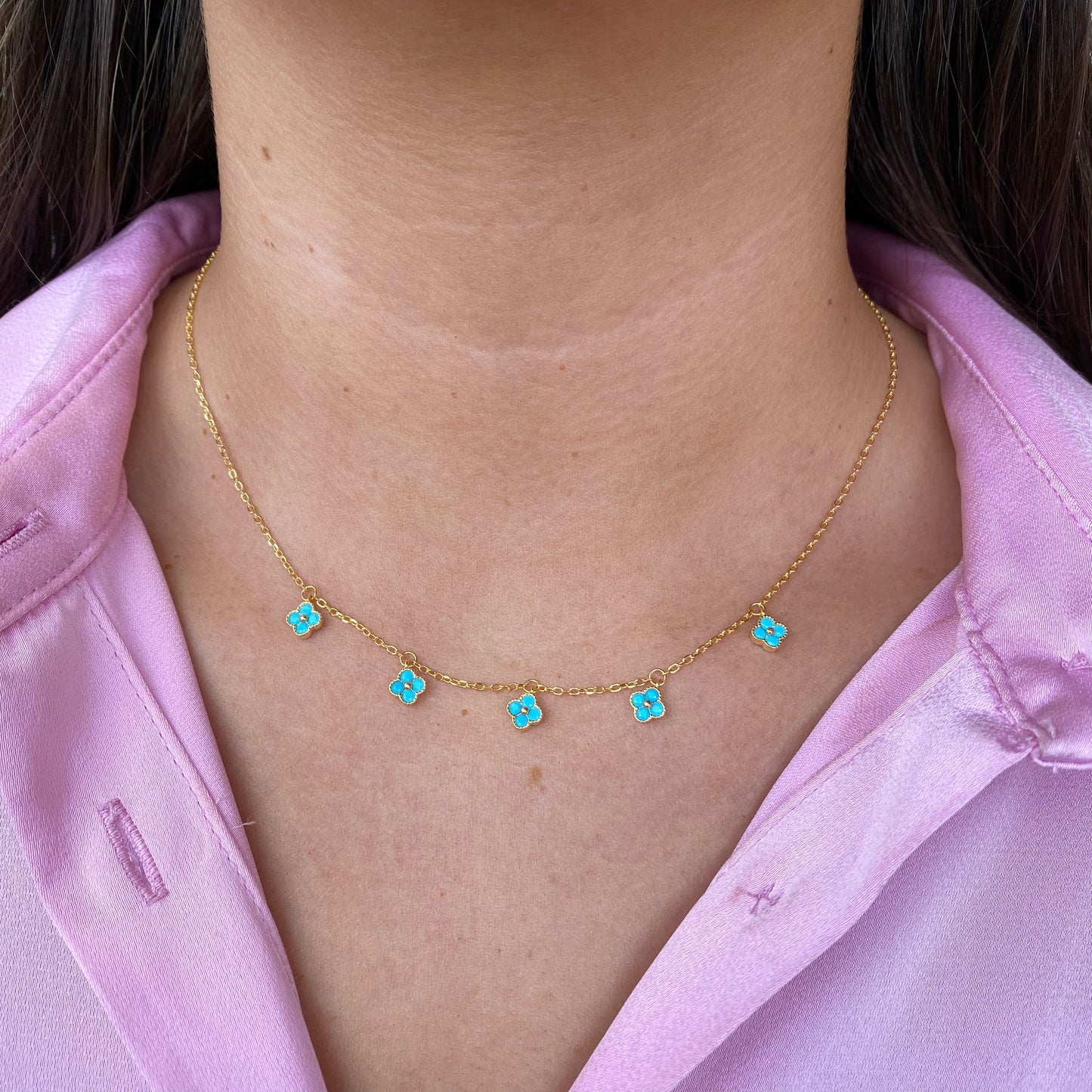 Sunshine Turquoise Quatrefoil Charm Necklace - John Ross Jewellers