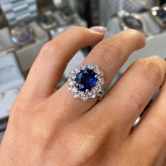 18ct Gold Sapphire & Diamond Cluster Ring - John Ross Jewellers