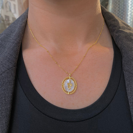 Sunshine Mother of Pearl Serpent Disc Necklace | 40+5cm - John Ross Jewellers