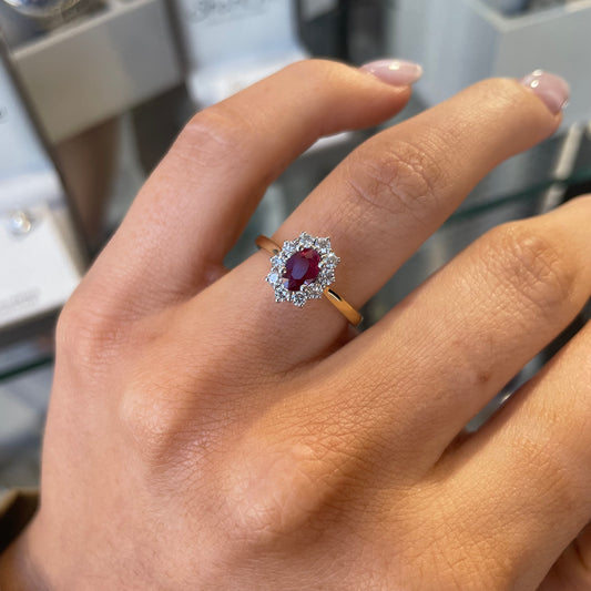18ct Gold Ruby & Diamond Cluster Ring - John Ross Jewellers