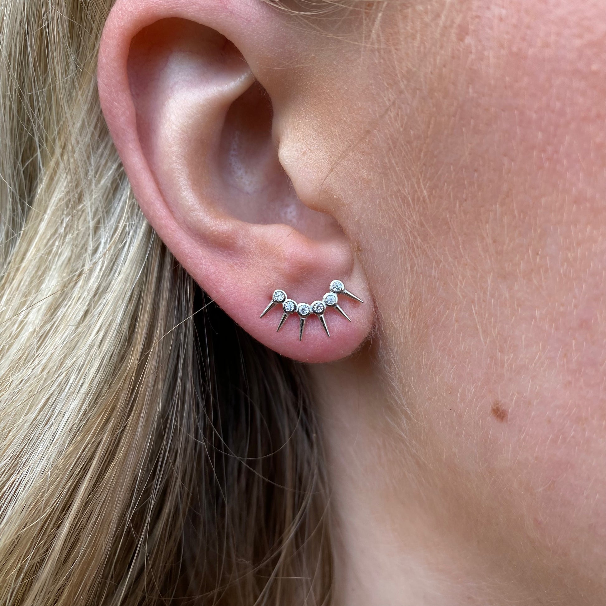 Silver CZ Spiked Fan Stud Earrings - John Ross Jewellers
