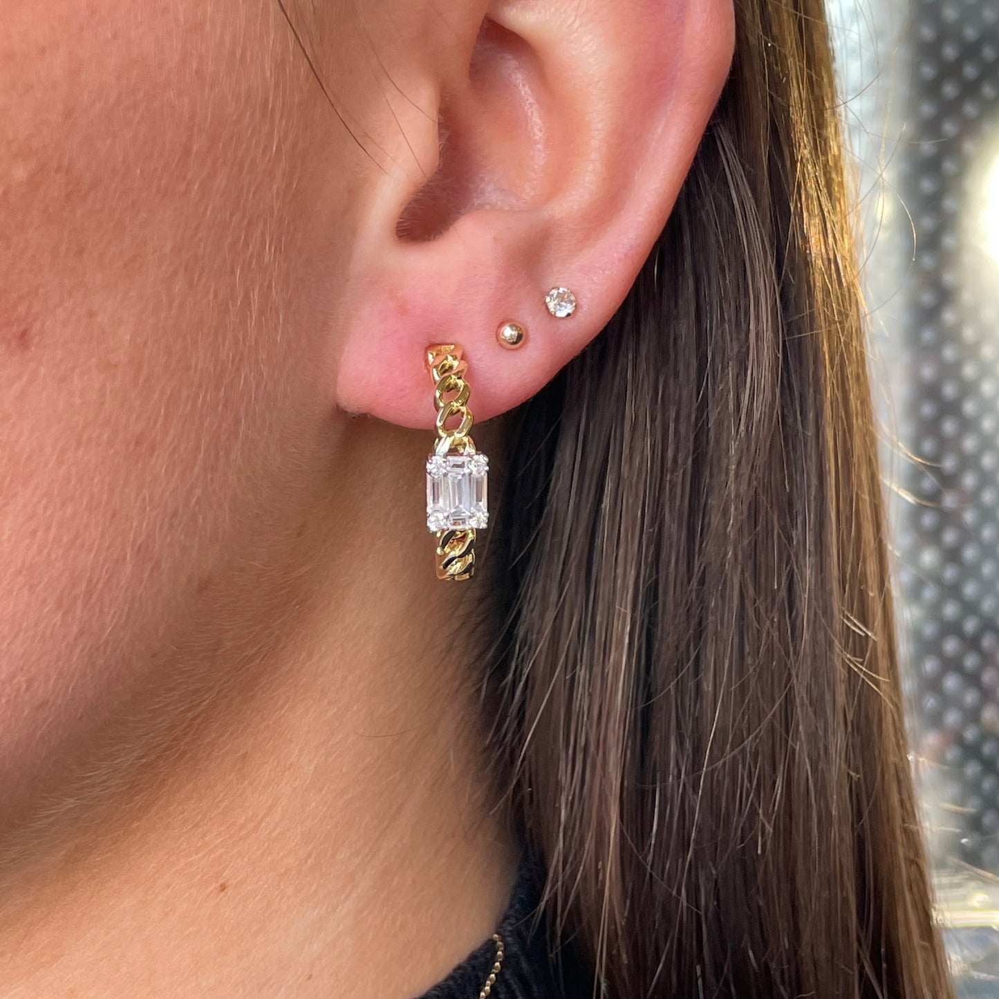 Sunshine Chain Hoop Earrings | Baguette CZs - John Ross Jewellers