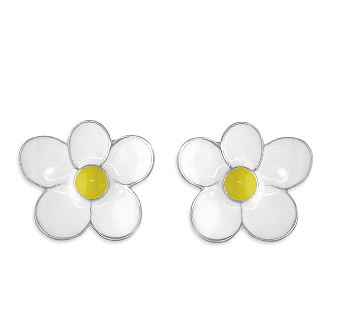 Silver White Enamel Daisy Stud Earrings - John Ross Jewellers