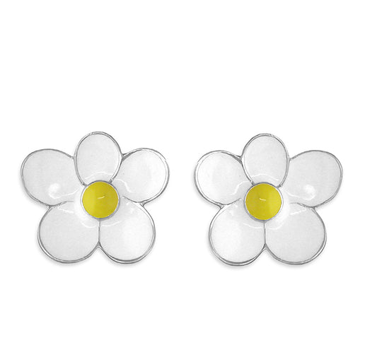 Silver White Enamel Daisy Stud Earrings - John Ross Jewellers