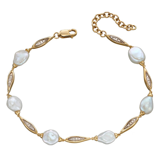 9ct Gold Freshwater Keshi Pearl & Diamond Bracelet - John Ross Jewellers