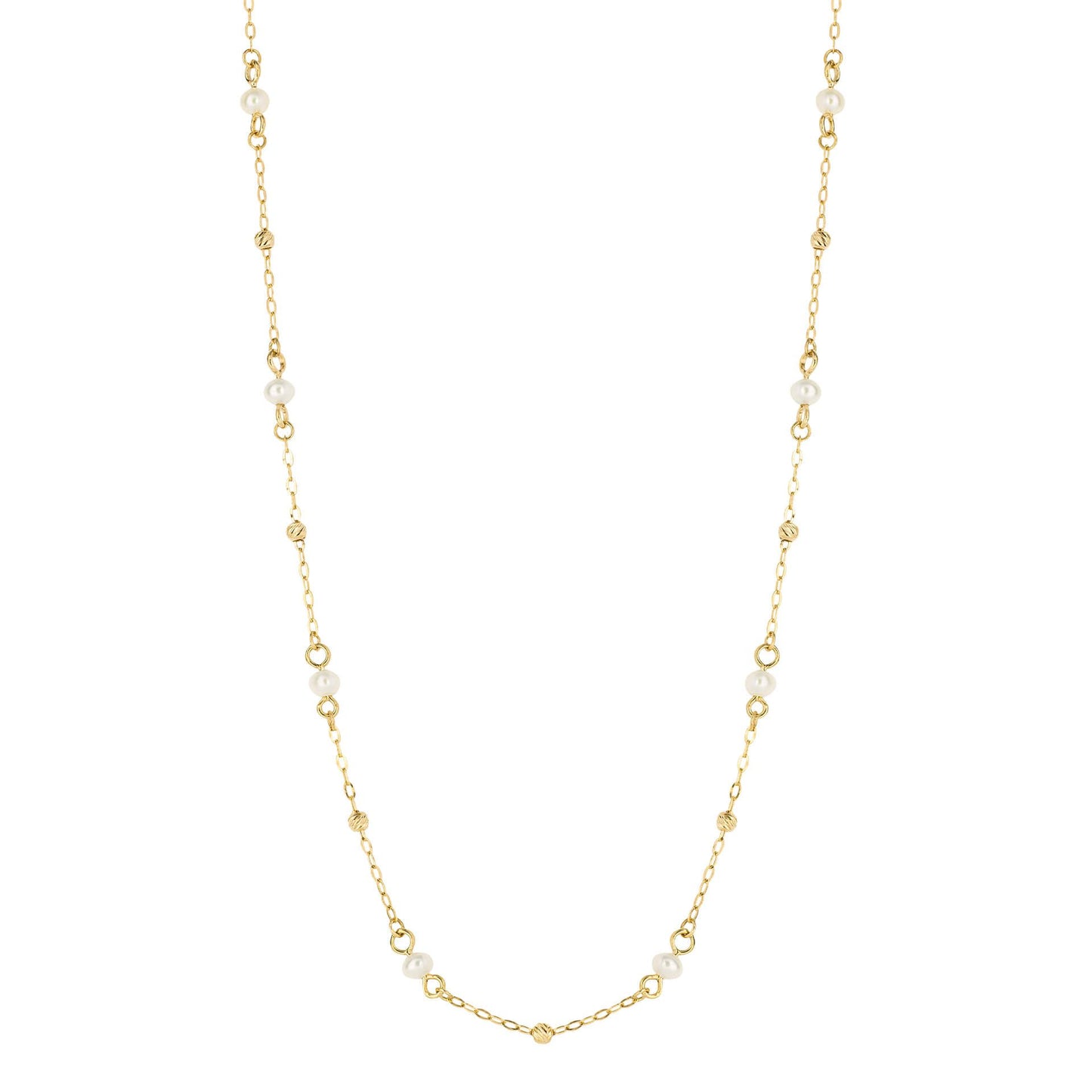 9ct Gold Freshwater Pearl & Diamond Cut Bead Station Necklace - John Ross Jewellers