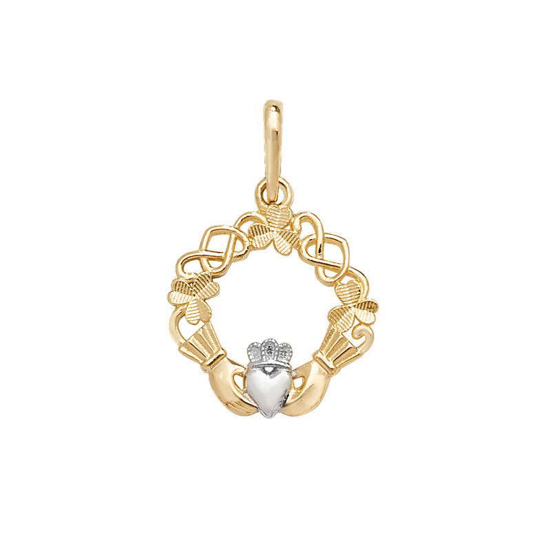 9ct Gold Shamrock & Claddagh Necklace - John Ross Jewellers