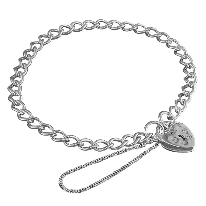 Silver Lightweight Heart Padlock Charm Bracelet