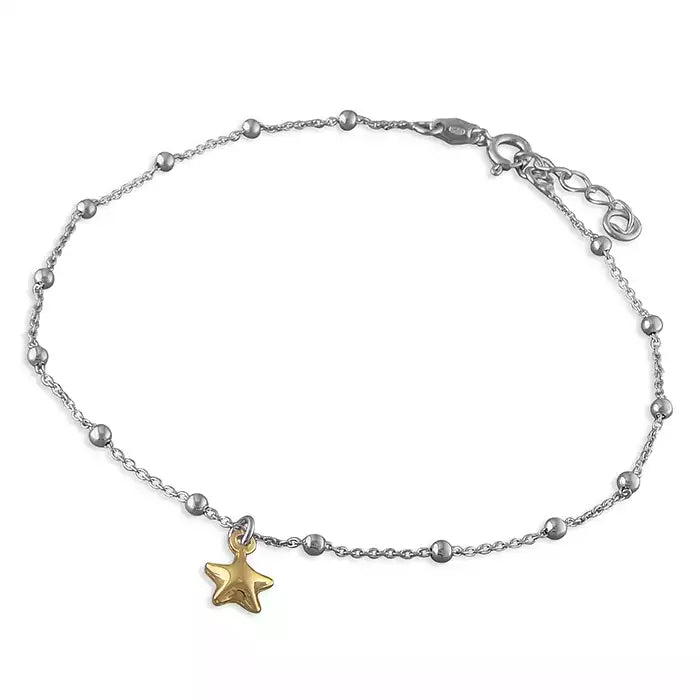 Silver Sunshine Puffed Star Anklet | 25cm - John Ross Jewellers