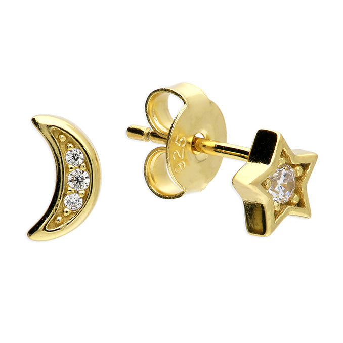 Sunshine CZ Moon & Star Stud Earrings - John Ross Jewellers