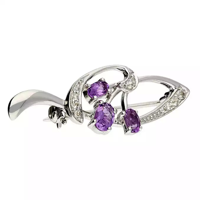 Silver Amethyst & CZ Brooch - John Ross Jewellers