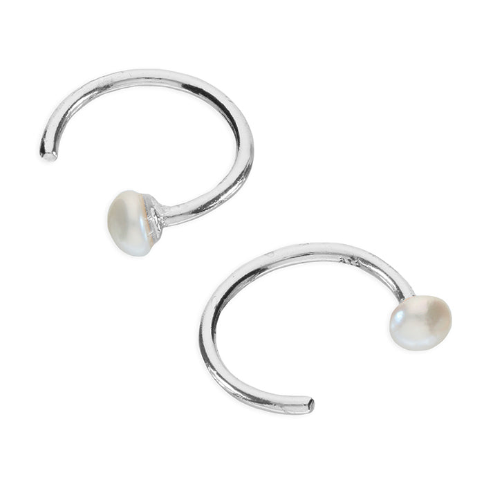 Silver Small Freshwater Pearl Pull Through Hoop Earrings | 10mm - John Ross Jewellers