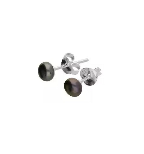 Silver Black Freshwater Pearl Button Stud Earrings | 4mm - John Ross Jewellers