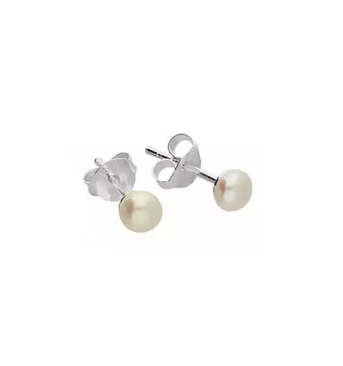 Silver White Freshwater Pearl Button Stud Earrings | 4mm - John Ross Jewellers