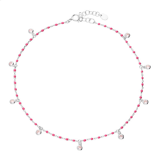 Silver Anklet - CZ Pink Enamel - John Ross Jewellers