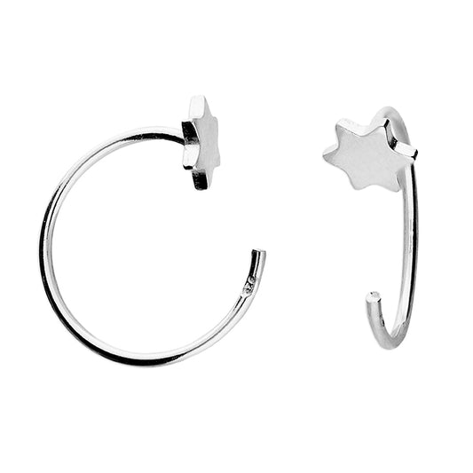 Silver Star Pull Through Hoop Earrings 12mm - John Ross Jewellers