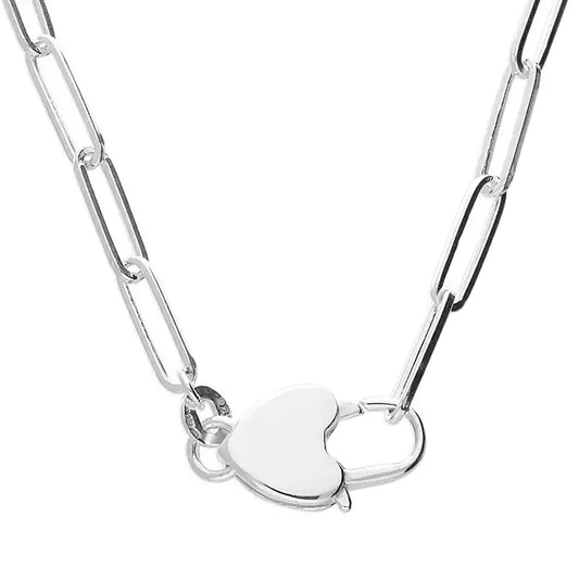 Silver Paperlink Chain with Heart Padlock | 43cm - John Ross Jewellers