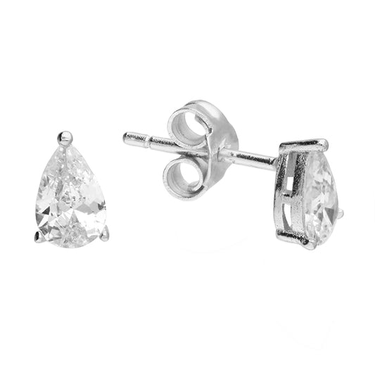 Silver Pear Cut CZ Stud Earrings - John Ross Jewellers