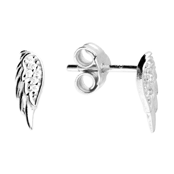 Silver CZ Wing Stud Earrings - John Ross Jewellers