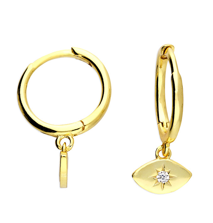 Sunshine CZ Evil Eye Charm Huggie Hoop Earrings | 10mm - John Ross Jewellers