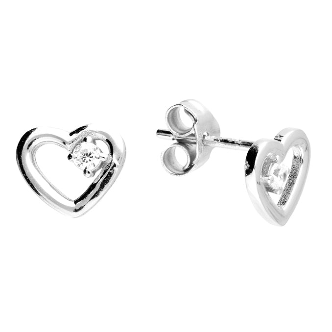 Silver CZ Open Heart Stud Earrings - John Ross Jewellers