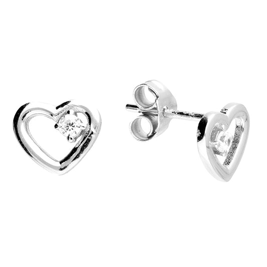 Silver CZ Open Heart Stud Earrings - John Ross Jewellers