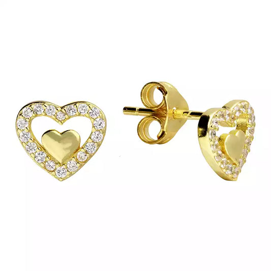 Sunshine CZ Two Heart Stud Earrings - John Ross Jewellers