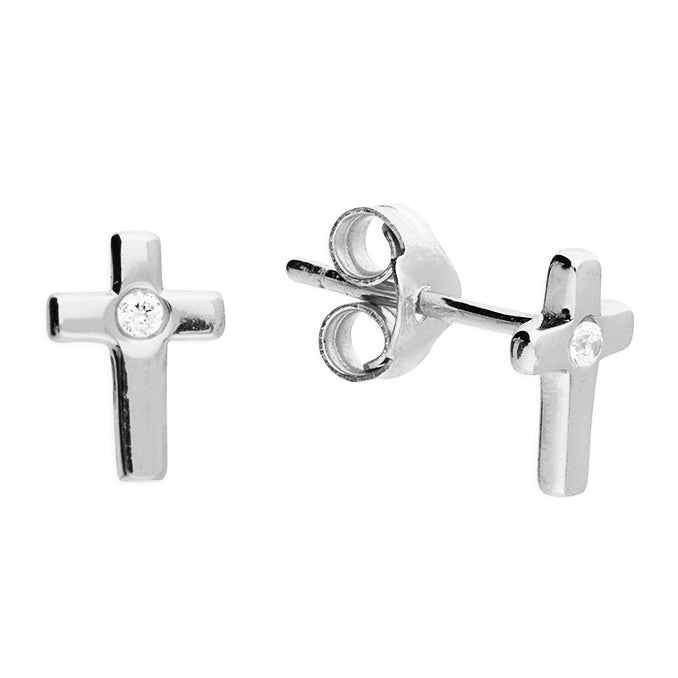 Small CZ Cross Stud Earrings - John Ross Jewellers