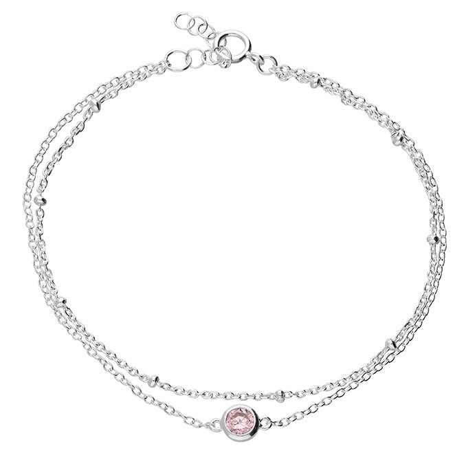 Silver Pink CZ Double Bracelet - John Ross Jewellers