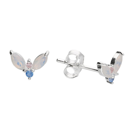 Silver Opalique Petal Stud Earrings
