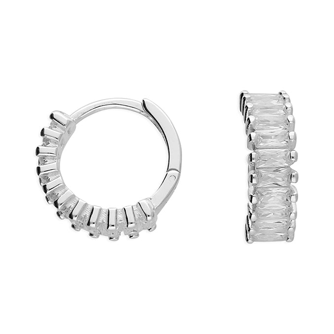 Silver CZ Baguette Huggie Hoop Earrings