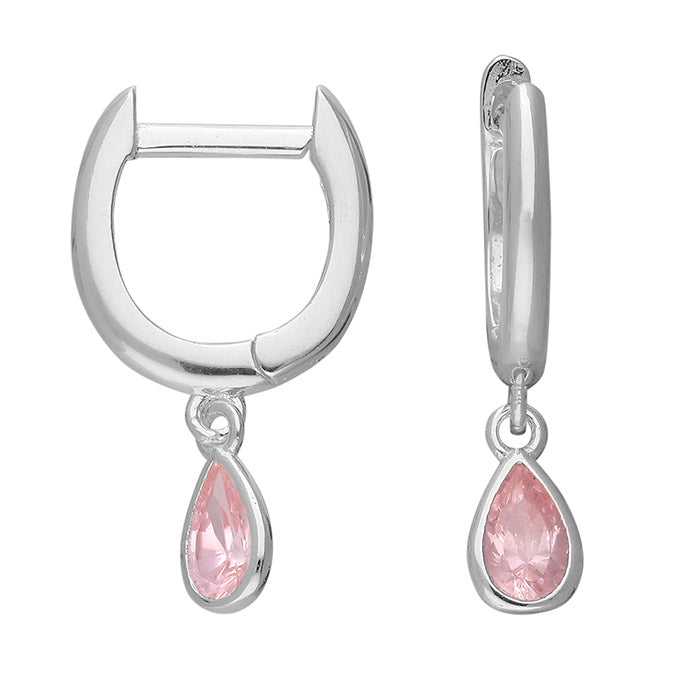 Silver Pink CZ Horseshoe Huggie Hoop Earrings - John Ross Jewellers