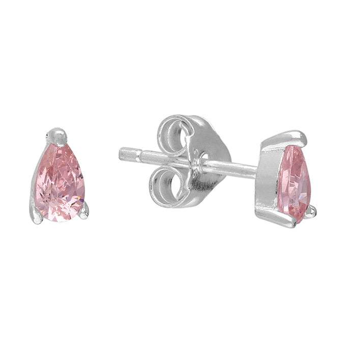 Silver Pink Pear Cut CZ Stud Earrings - John Ross Jewellers