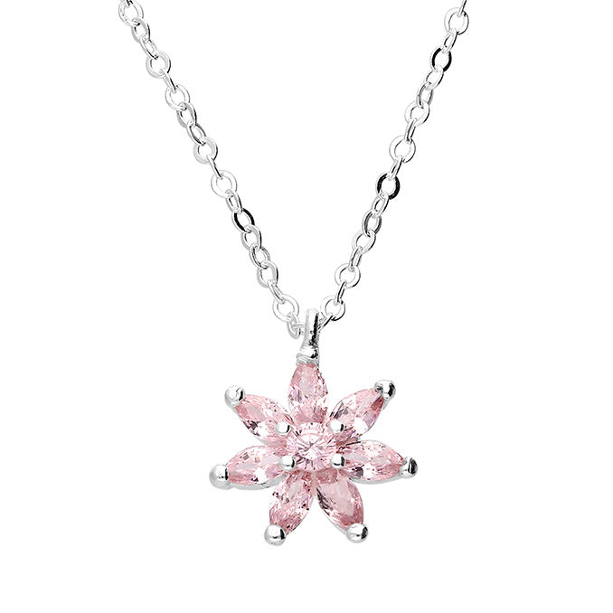 Silver Pink CZ Flower Necklace - John Ross Jewellers