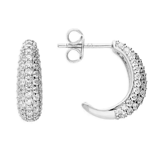 Silver CZ J Hoop Earrings